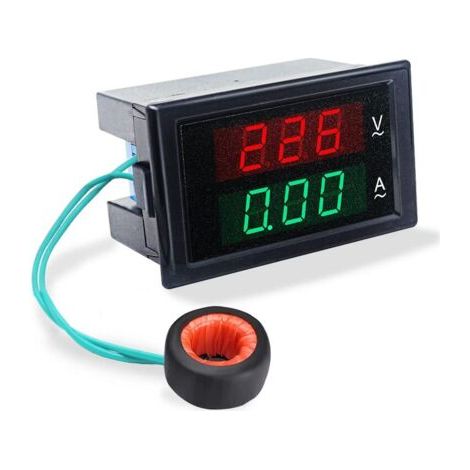 Digital voltmetro e amperometro digitale per corrente alternata, 80–300 V, 0–100 A, multimetro 2-in-1 con trasformatore di corrente (1/4)