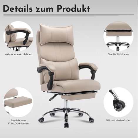 Chaise de bureau ergonomique beige en tissu, fauteuil de direction réglable en hauteur avec soutien lombaire ajustable (1/5)