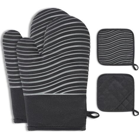 Manoplas para horno，juego de 4，guantes de cocina con diseño antideslizante de silicona，guantes para ollas，adecuados para hornear (1/5)