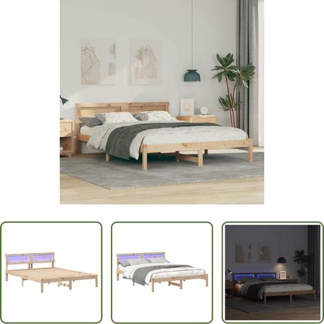 vidaXL Plattformbett -  Bettrahmen mit Kopfteil Braun 150 x 200 cm Massives Kiefernholz (1/5)