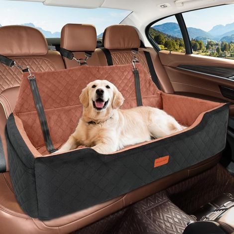 Siège auto pour chien XL, lavable, 2 laisses, noir/marron (1/5)