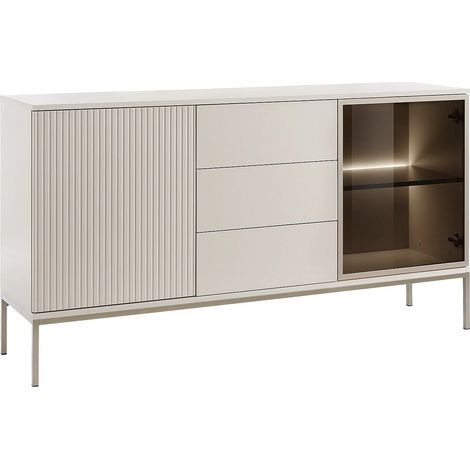 Credenza 2 ante e 3 cassetti con LED in MDF e Vetro fumé Beige e Nero OVILA (1/3)
