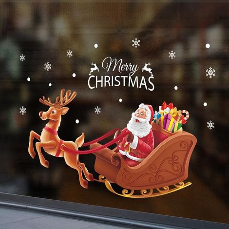 Autocollant mural Père Noël en traîneau joyeux, décoration pour la maison, le magasin ou la vitrine. (1/5)