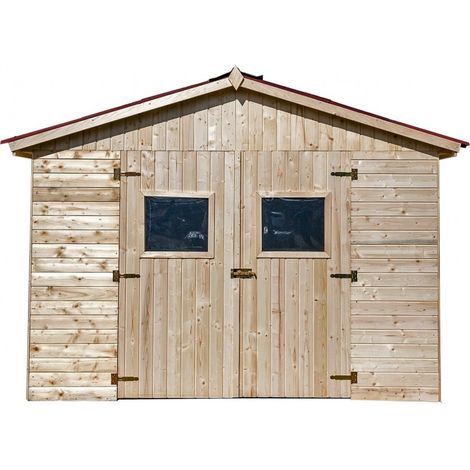Habrita – Abri de jardin en épicéa 16mm – Surface utile 7,62m2 – Toit en plaques ondulées – Panneaux pré-montés – Usage domestique (1/5)