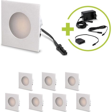 LED Mini Einbauspot eckig 1.2W 12V IP20 Ausschnitt Ø32mm - Lichtfarbe: Warmweiß 3000K - Anzahl: 8x