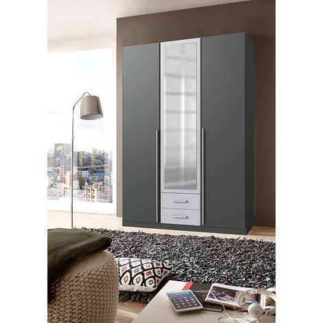 Armoire adulte contemporaine 135 cm graphite/gris clair Dominik (1/4)