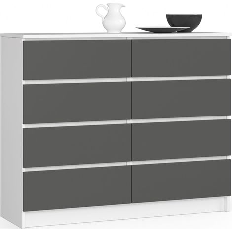 Cómoda AKORD K120 Blanco 120 cm 8 cajones frente en color Grafito Gris 120x40x99 cm
