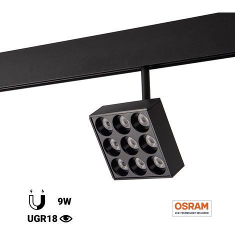 Faretto quadrato LED per binario magnetico 48V - 9W - CRI90 - - Bianco Neutro