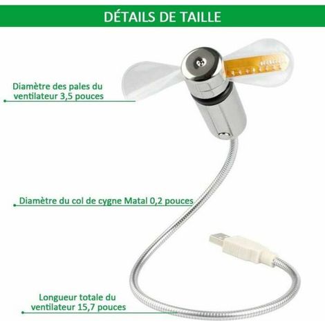 Ventilateur-Horloge - USB 5 V - Col De Cygne Flexible - Affichage Heure LED - Pour Bureau PC (1/4)