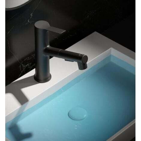 Waschtischarmatur mit ausziehbarer Brause (schwarz), Einlocharmatur, drei Wasserstrahlarten mit drehbarem Auslauf, Multifunktionsauslauf für Waschtische