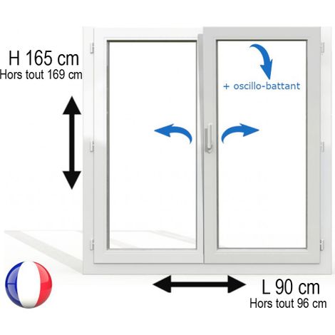 Fenêtre PVC 2 vantaux H 165 x L 90 cm OB pour pose en neuf avec poignée (1/5)