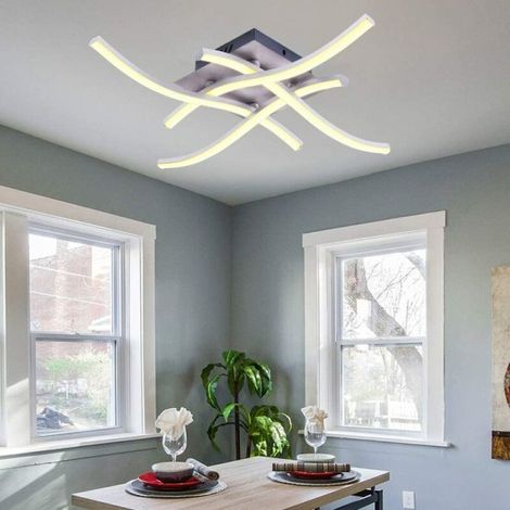 Plafonnier LED design incurvé, suspension moderne avec 4 ampoules courbées pour salon, chambre et salle à manger (28W, lumière blanc chaud, 4 lumières) (1/5)
