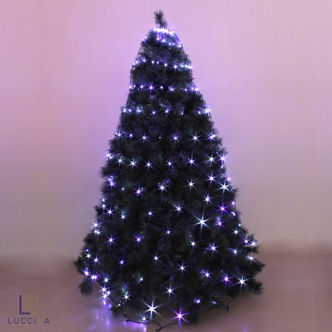 Luccika Home mantello a rete con 192 luci a Led Viola + Bianco Ghiaccio per albero di Natale con 8 giochi di luce e memoria per uso interno ed esterno Viola e bianco ghiaccio 192 Led - Per Alberi da 1 (1/5)