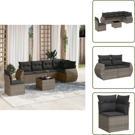 Salon de jardin avec coussins 7 pcs gris résine tressée - Ensemble Salon De Jardin - Meuble De Jardin - Jardin Design - Mobilier Exterieur - Chaise Lounge (1/5)