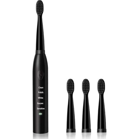 Brosse à dents électrique sonique LX-1pcs - Boîtier noir, 4 têtes de brosse + câble de données