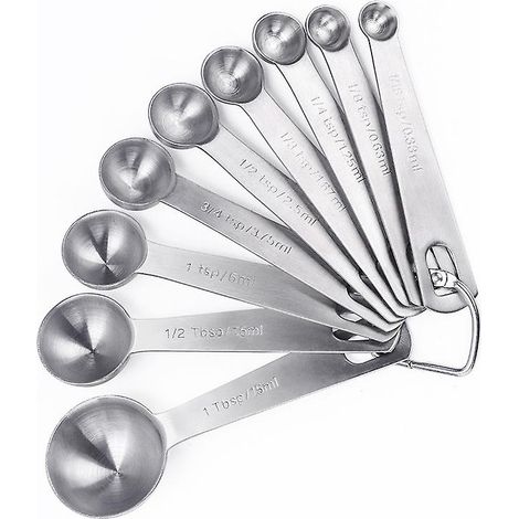 Ensemble de 9 cuillères à mesurer en acier inoxydable : comprend 1/16 c. à thé, 1/8 c. à thé, 1/4 c. à thé, 1/3 c. à thé, 1/2 c. à thé, 3/4 c. à thé, 1 c. à thé, 1/2 c. à soupe et 1 c. à soupe (1/5)