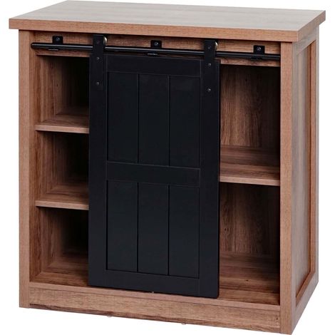 [NEUWERTIG] Kommode HHG-119, Schrank Regal, Schiebetüre 5 Staufächer, Holz-Optik Industrial Metall 84x80x40cm braun