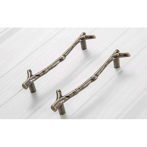 Lot de 2 poignées de porte/tiroir en alliage vert (96 mm), style vintage, en forme de branche d'arbre.