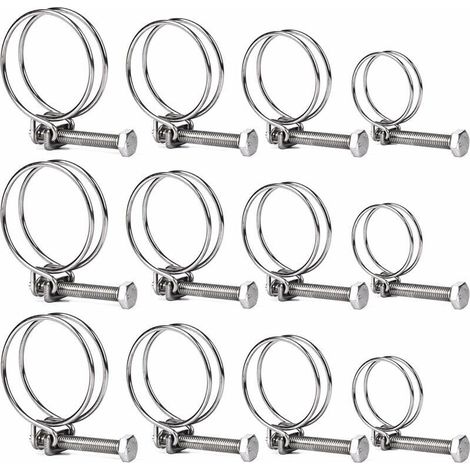 YMYNY Lot de 12 Colliers de Serrage en Acier Inoxydable 304 - Tailles Doubles Réglables (20mm, 25mm, 35mm, 40mm) pour Utilisation dans l'Eau, l'Automobile et le Jardin (1/4)