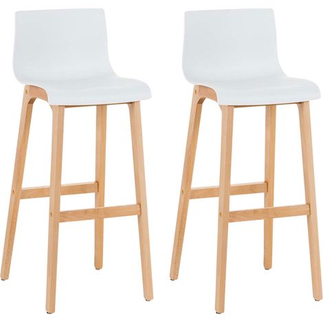 Set di 2 sgabelli da bar con 4 gambe in legno e seduta in plastica bianca stile scandinavo 100005781