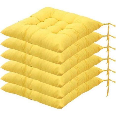 Coussin De Chaise - 40x40x5 Cm - Capitonné 9/16 Points - Jaune - Lot De 6 Pièces (1/5)