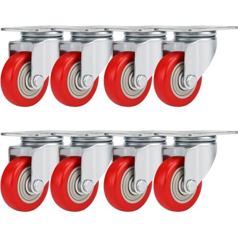 SET RUOTE GIREVOLI 75 mm ROTELLE SILENZIOSE PIROETTANTI IN POLIURETANO ROSSE, PER CARRELLO,MOBILI,ELETTRODOMESTICI, BANCHI DA LAVORO (1/5)