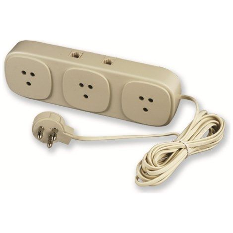 Electraline 62021 Multipresa 3 Prese Telecom con 2 Prese Plug con Cavo 1.5 mt, Beige