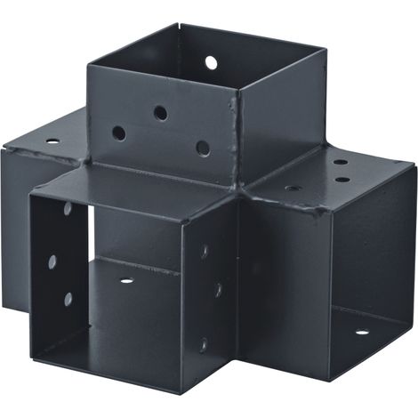 Connecteur 4D angle 90° en acier galvanisé – H.9 x P.9 cm – Peinture résistante aux intempéries – Pour assemblage poteaux bois – Suki