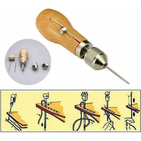 Kit de Couture pour Cuir Professionnel [Matériel de Couture, Aiguilles, Fil Ciré] pour Réparation DIY [Type: Kit de Couture] [Matériau: Bois + Métal] [Dimensions: 150x50x50mm] (1/5)