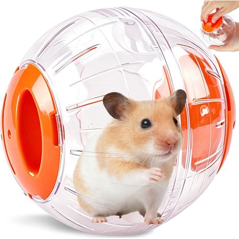 Boule Hamster Plastique Jouet Interactif et Amusant, 12 cm Balle d'exercice Transparent Roues D'exercices pour Petits Animaux Ballon de Course pour Hamster Gerbille Cochon d'Inde (Orange) (1/5)