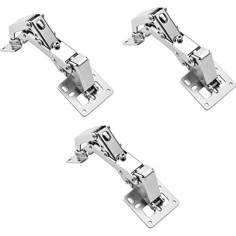 Lot de 3 charnières grand‑angle 170° hydrauliques à fermeture douce, sans coupelle, pour porte armoire cuisine placard, vis de fixation incluses (1/5)