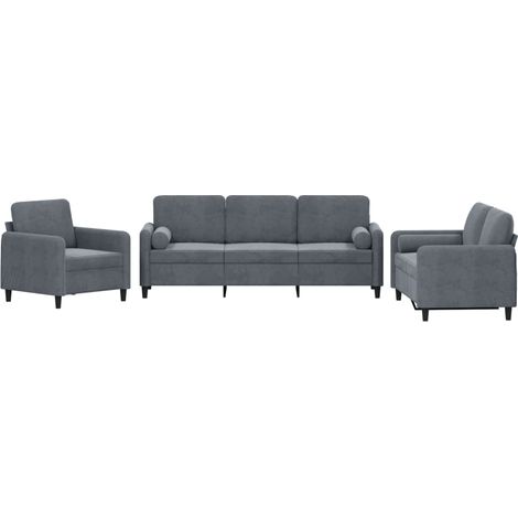 Ensemble de Canapé  Sofas 3 pcs avec coussins gris foncé velours