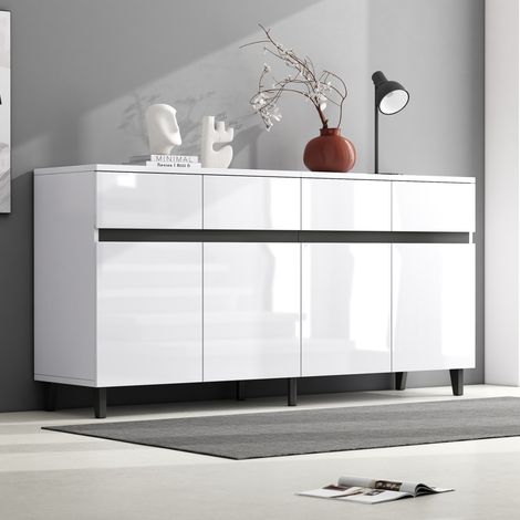 Sideboard 160/40/68 cm in Weiß mit 4 Schubladen und verstellbaren Einlegeböden (1/5)