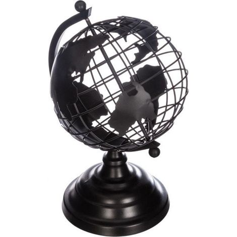Globe terrestre en métal coloris noir - Longueur 20 x Profondeur 18 x Hauteur 29,5 cm -PEGANE-
