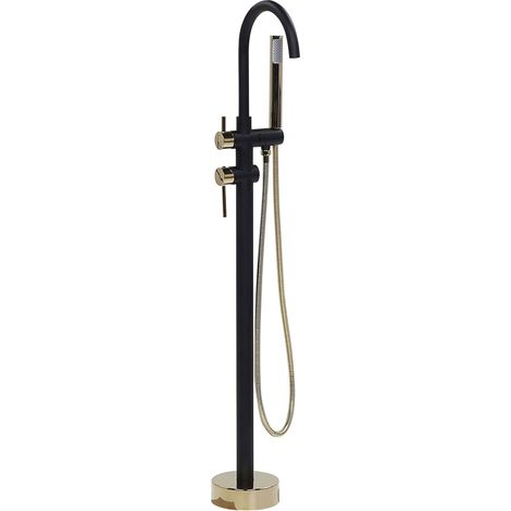 Miscelatore Monocomando Vasca Freestanding Nero Acciaio Inox Oro 118 cm Tugela