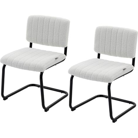 Esszimmerstühle 2er Set modern Freischwinger Stuhl mit hoher Rückenlehne, Teddyfleece-Optik für Küche, Esstisch Creme (1/5)
