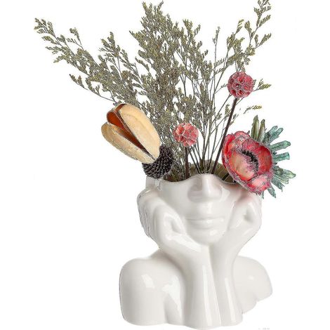 Vase en céramique en forme de visage, vase artistique décoratif, pot de fleurs en forme de visage de femme, centre de table pour la maison, le bureau ou une étagère. (1/5)