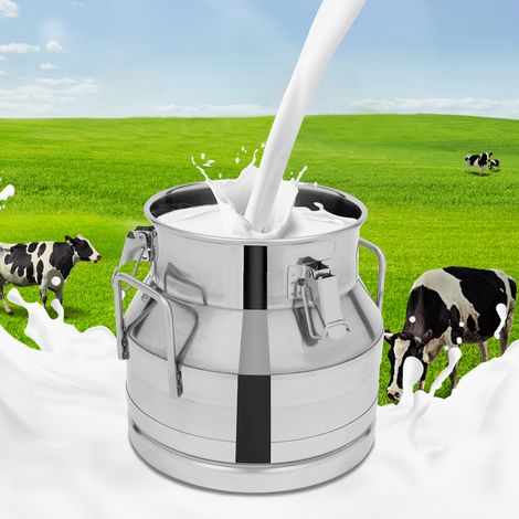 Seau à lait inox - 12L - 3,17 gal - Argent - 3 verrous - Joint étanche - Grande ouverture 25 cm - Pour lait, riz, huile, thé - Sans assemblage