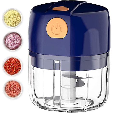Mini robot culinaire - Hachoir à ail électrique sans fil avec 3 lames tranchantes, mixeur, USB (1/5)