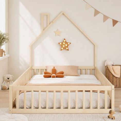 Lit 2 places 140x200 cm MDF et contreplaqué noir, rangements LED USB, pour chambre - CHICFURN (1/5)