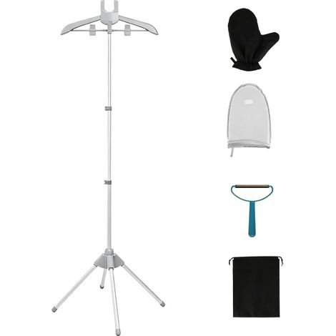 Support de repassage à vapeur,ensemble de 5 accessoires,support réglable pour défroisseur à main,avec gants de repassage,cintre pliable et télescopique portable,robe de graduation (gris) (1/5)