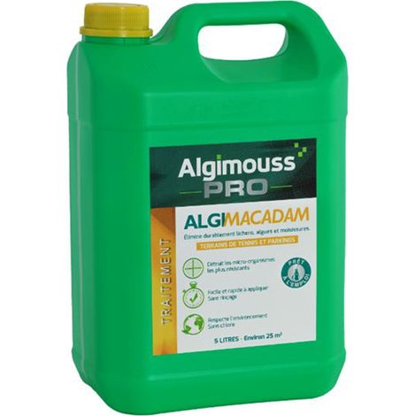 Algimouss – Algimacadam 5l – Antimousse pour toit, mur et sol – Élimine micro-organismes – Application facile sans rinçage