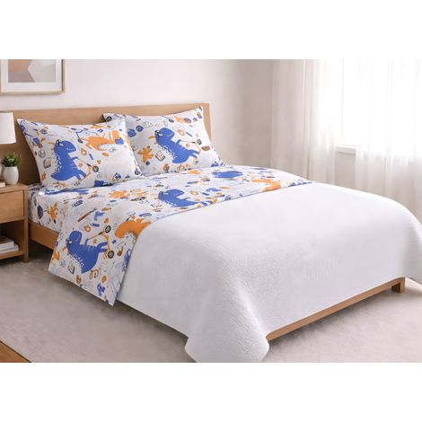 Completo Lenzuola Letto In 100% Cotone Made Italy Disegno Dino, misuraSingolocoloreDino
