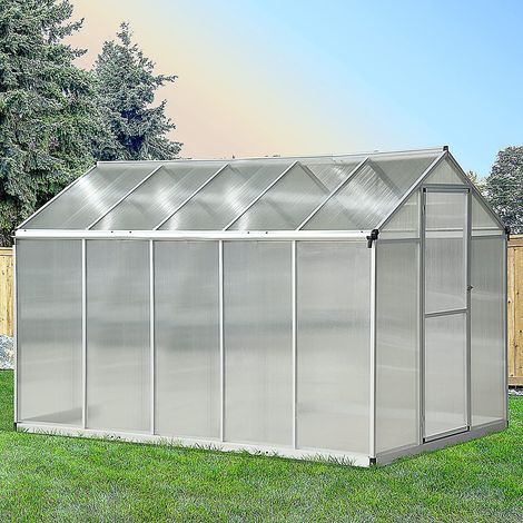 Invernadero Outsunny de aluminio y policarbonato de 3 x 2 m, 5,5 m², con cimientos, tragaluz y pestillo. (1/5)