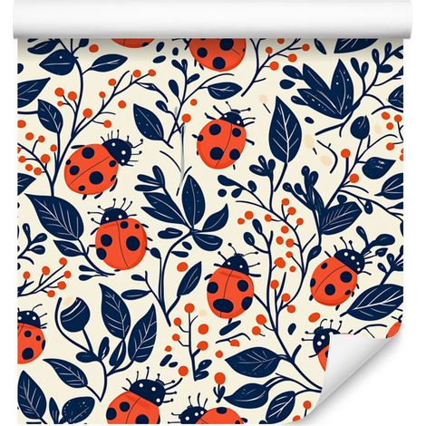 Papier peint coccinelle gris clair et bleu pour salon et chambre 50x1000 cm (1/5)