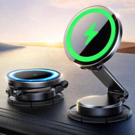 Car Mount with Dashboard Charging Function [Full Metal & Foldable] 15W Car Charger, Magnetic Wireless Charger for iPhone 16 15 14 13 12 Pro Max Plus MUMU (1/4)