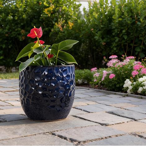 Pot de fleurs en céramique bleu tonique Ø30 cm pour plantes (1/5)