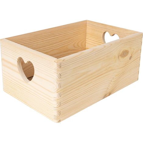 Caisse De Rangement Bois Avec Poignées Cœur 30 x 20 x 14 Cm (1/5)