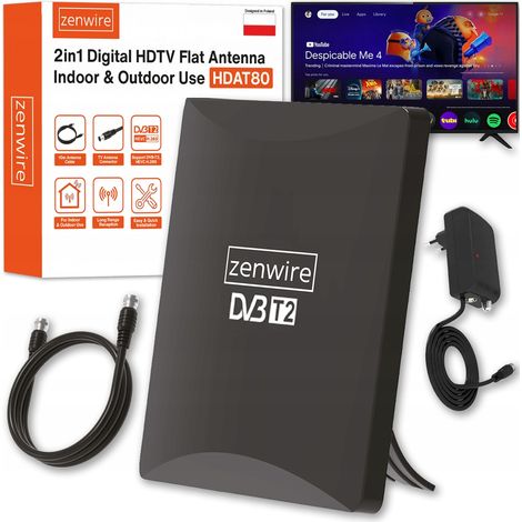 Antenne für terrestrisches Fernsehen DVB-T2 HEVC 2in1 Außen- und Innenantenne 4K Zenwire HDAT80