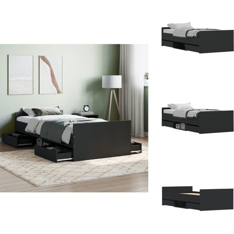 Cadre de lit sans matelas noir 90x200 cm - Lit Double - Cadre De Lit - Meuble De Chambre - Literie - Sommier (1/5)